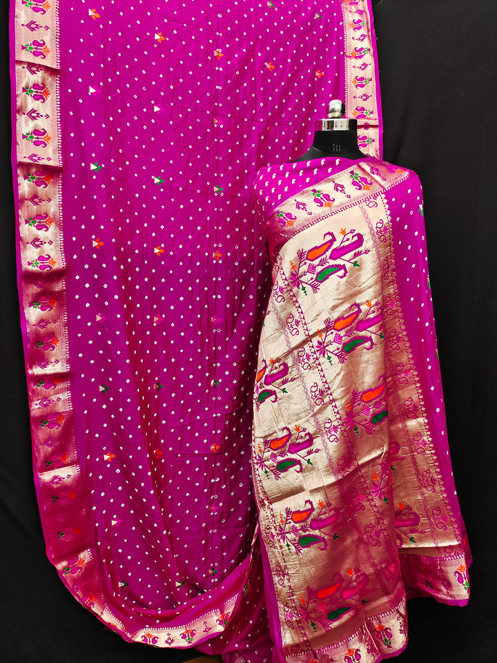 Designer Dola Silk Saree | Beautified with Wevon Paithani Designer, Bandhej Printed Work