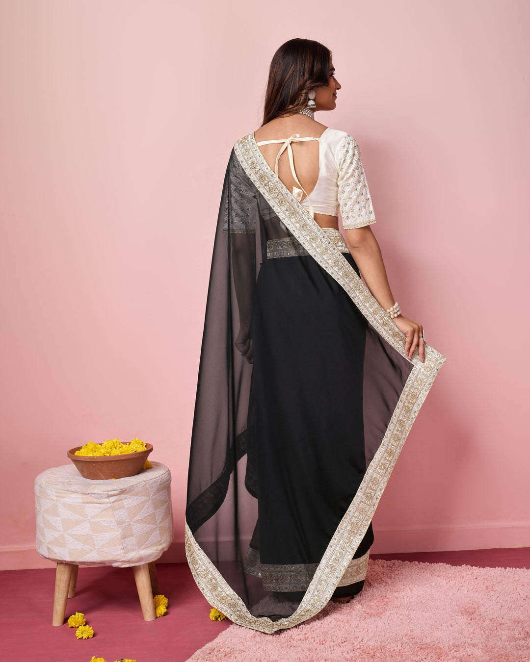 Elegant Organza Saree | Perfect  Embroidery Work Border, Blouse Work