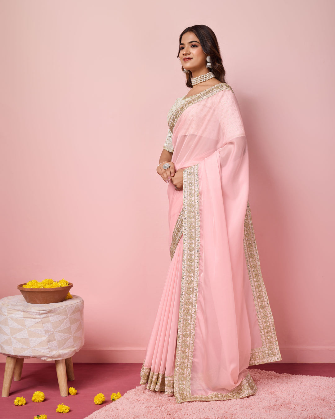 Elegant Organza Saree | Perfect  Embroidery Work Border, Blouse Work