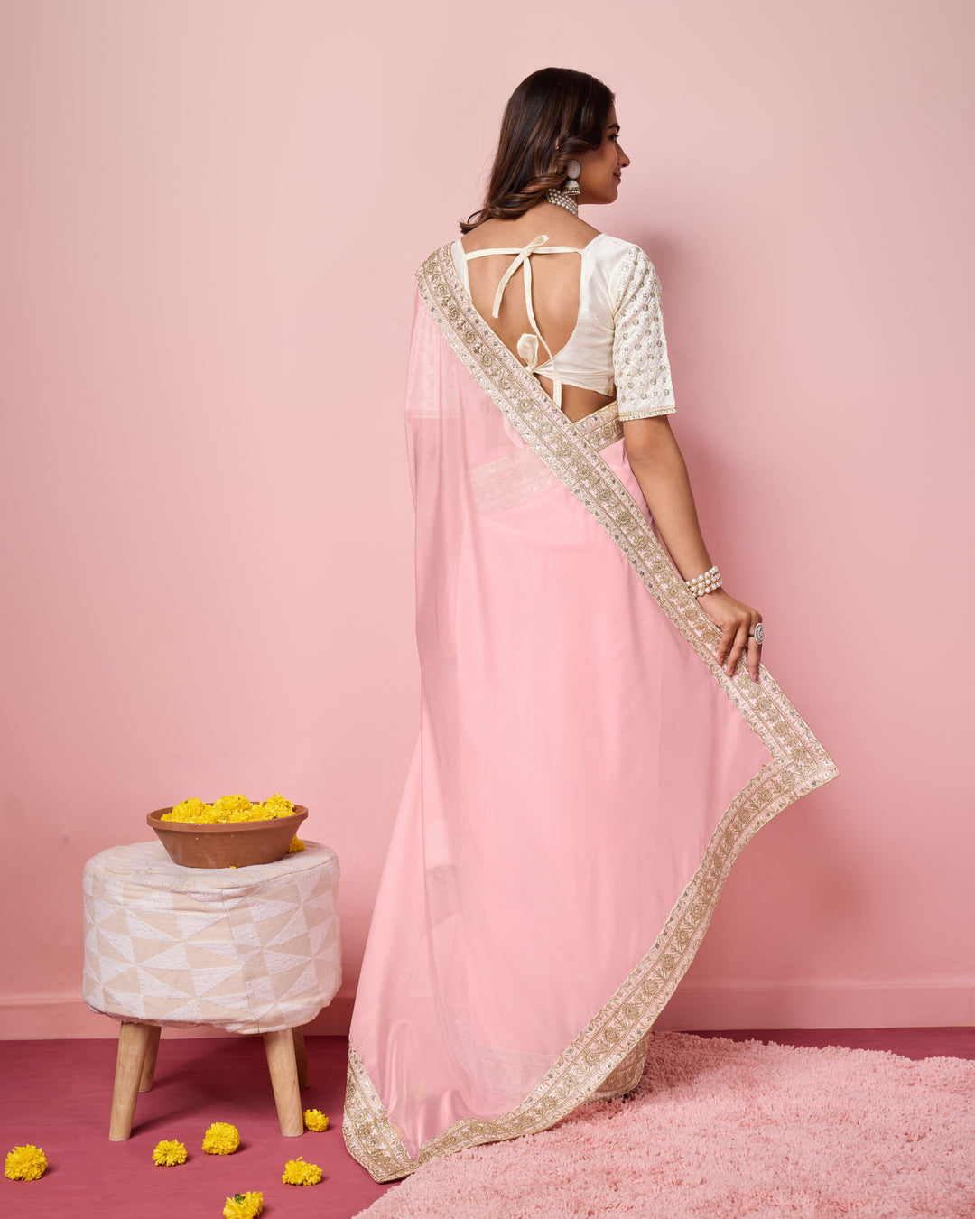 Elegant Organza Saree | Perfect  Embroidery Work Border, Blouse Work