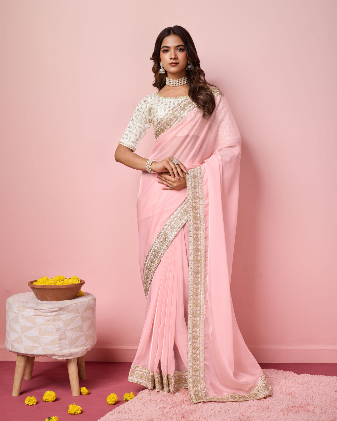 Elegant Organza Saree | Perfect  Embroidery Work Border, Blouse Work