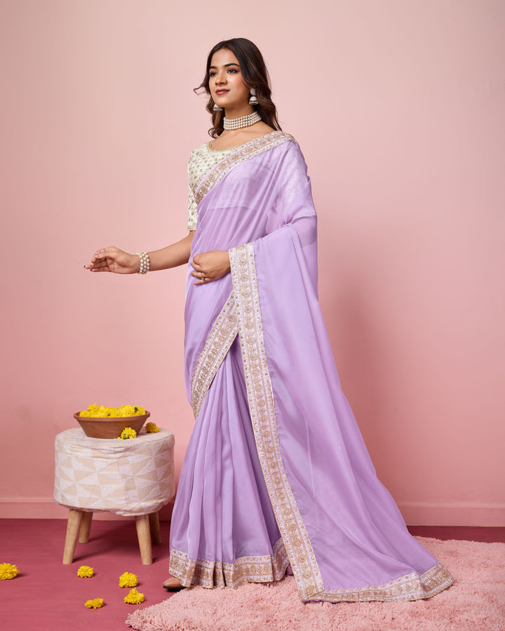 Elegant Organza Saree | Perfect  Embroidery Work Border, Blouse Work