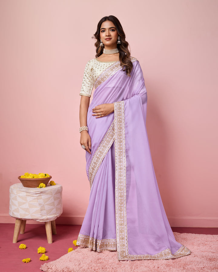 Elegant Organza Saree | Perfect  Embroidery Work Border, Blouse Work