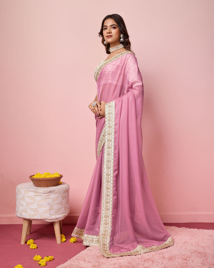 Elegant Organza Saree | Perfect  Embroidery Work Border, Blouse Work