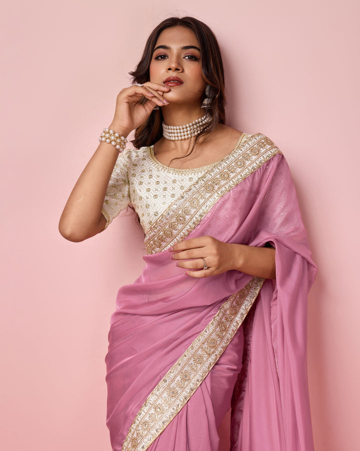 Elegant Organza Saree | Perfect  Embroidery Work Border, Blouse Work