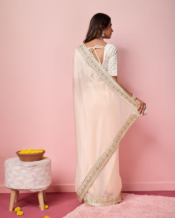 Elegant Organza Saree | Perfect  Embroidery Work Border, Blouse Work