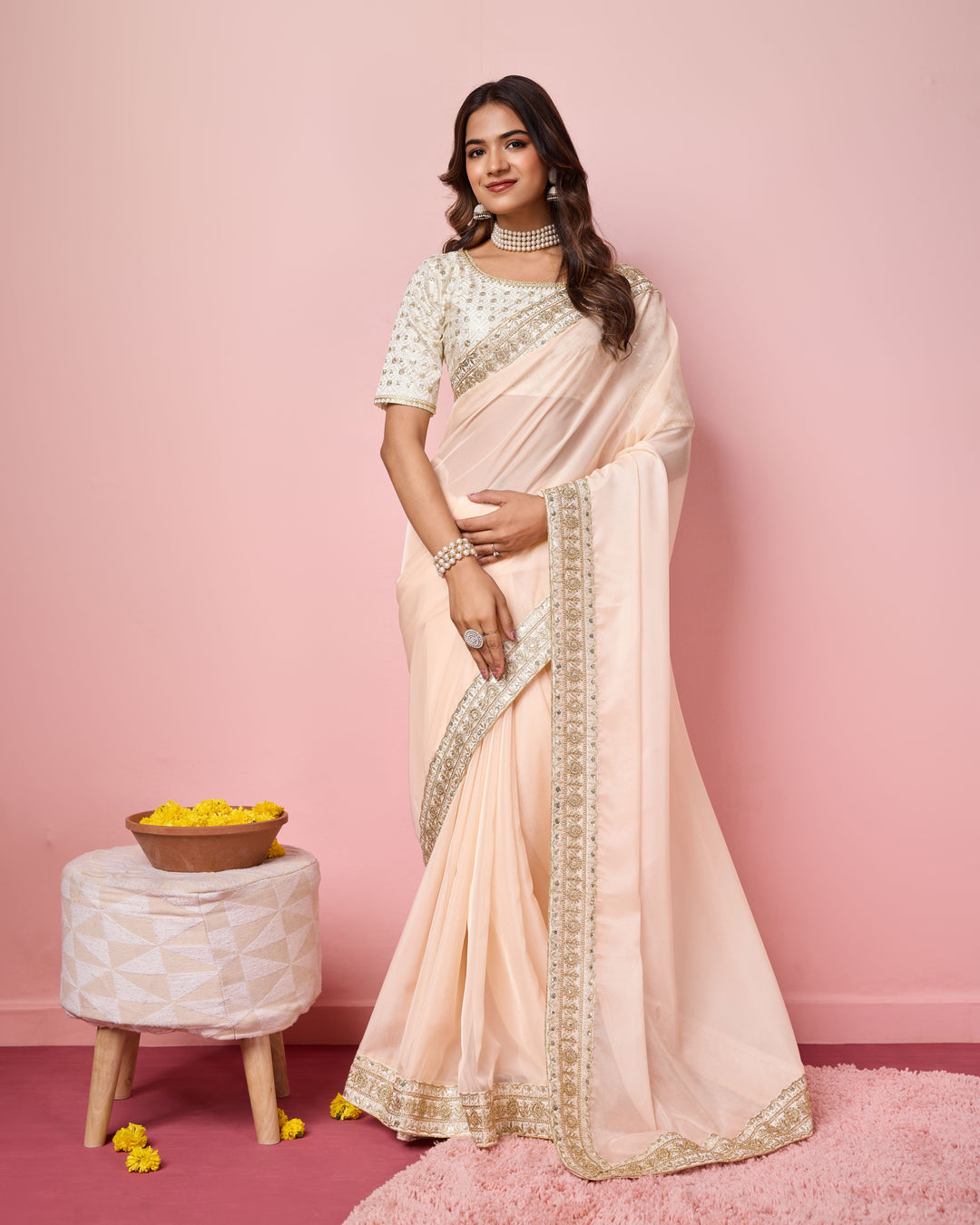 Elegant Organza Saree | Perfect  Embroidery Work Border, Blouse Work