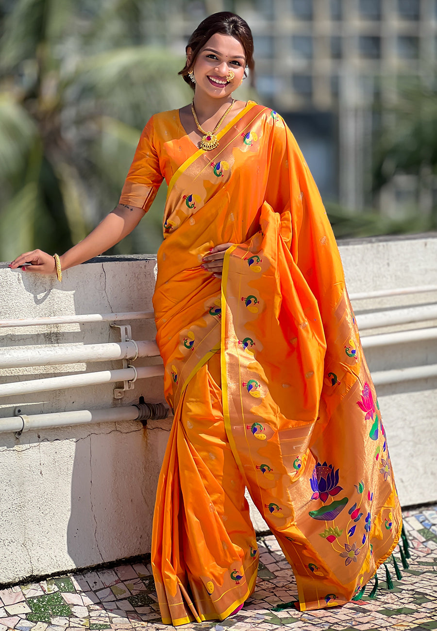 Stunning Paithani Silk Saree |  Wevon Paithani Meenakari Designer Work for Partywear