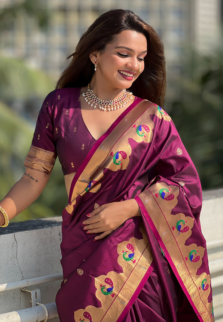 Stunning Paithani Silk Saree |  Wevon Paithani Meenakari Designer Work for Partywear