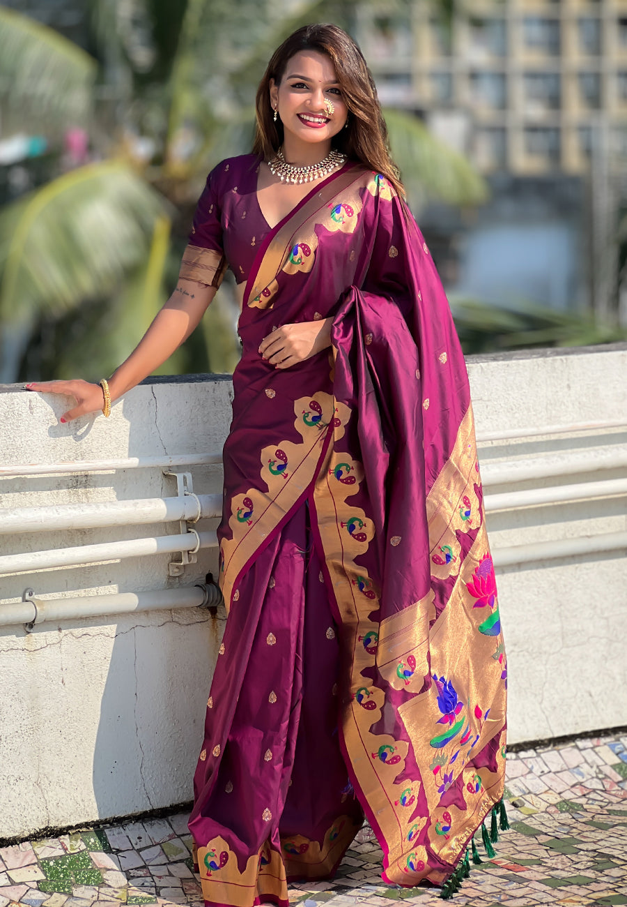 Stunning Paithani Silk Saree |  Wevon Paithani Meenakari Designer Work for Partywear