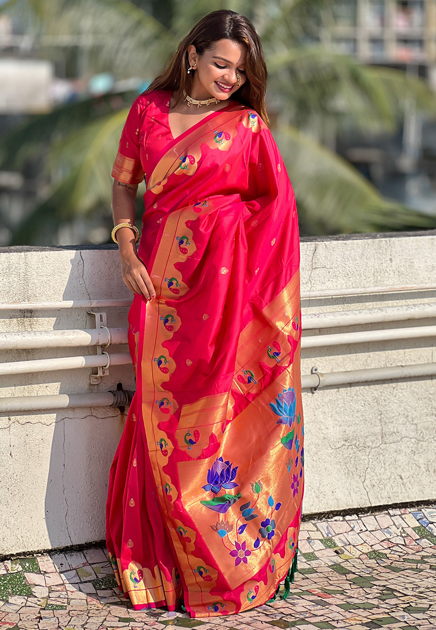 Stunning Paithani Silk Saree |  Wevon Paithani Meenakari Designer Work for Partywear