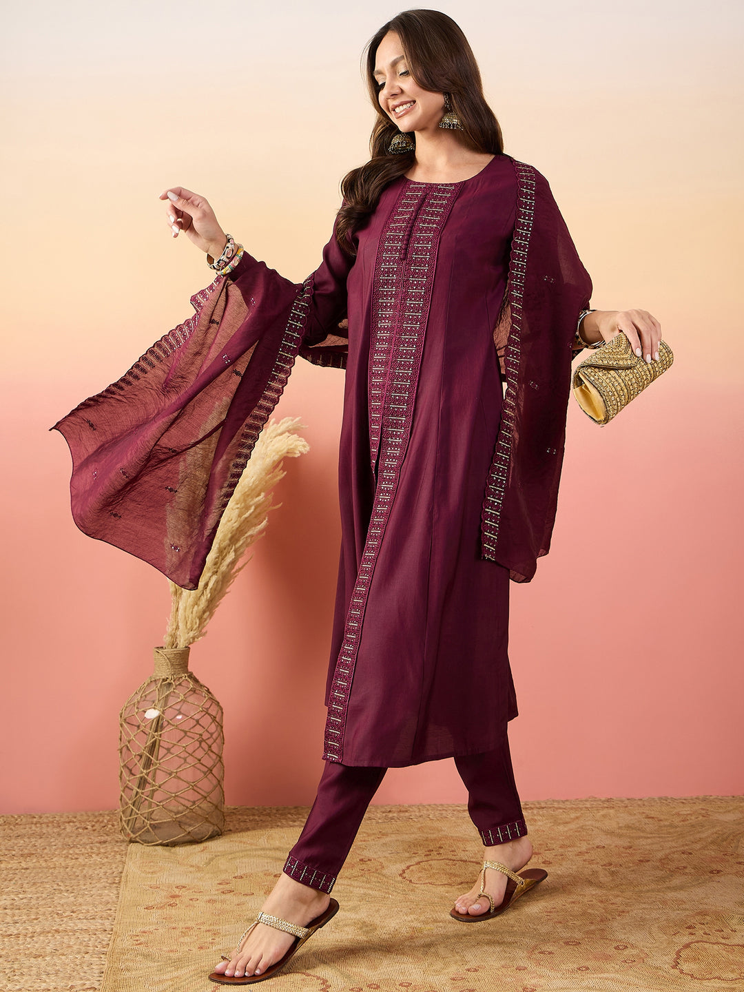 Elegant Silk Salwar Kameez with Embellished Detailing | Perfect for Festive Celebrations