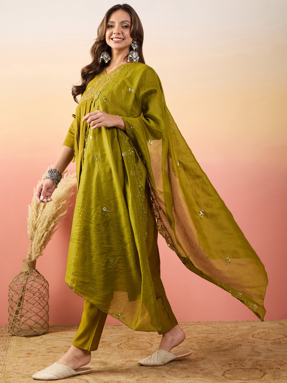 Marvelous Mustard Yellow Embroidered Silk Haldi Wear Pant Suit