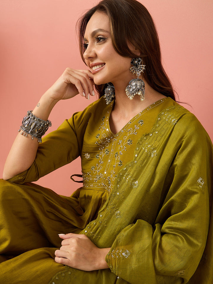 Marvelous Mustard Yellow Embroidered Silk Haldi Wear Pant Suit