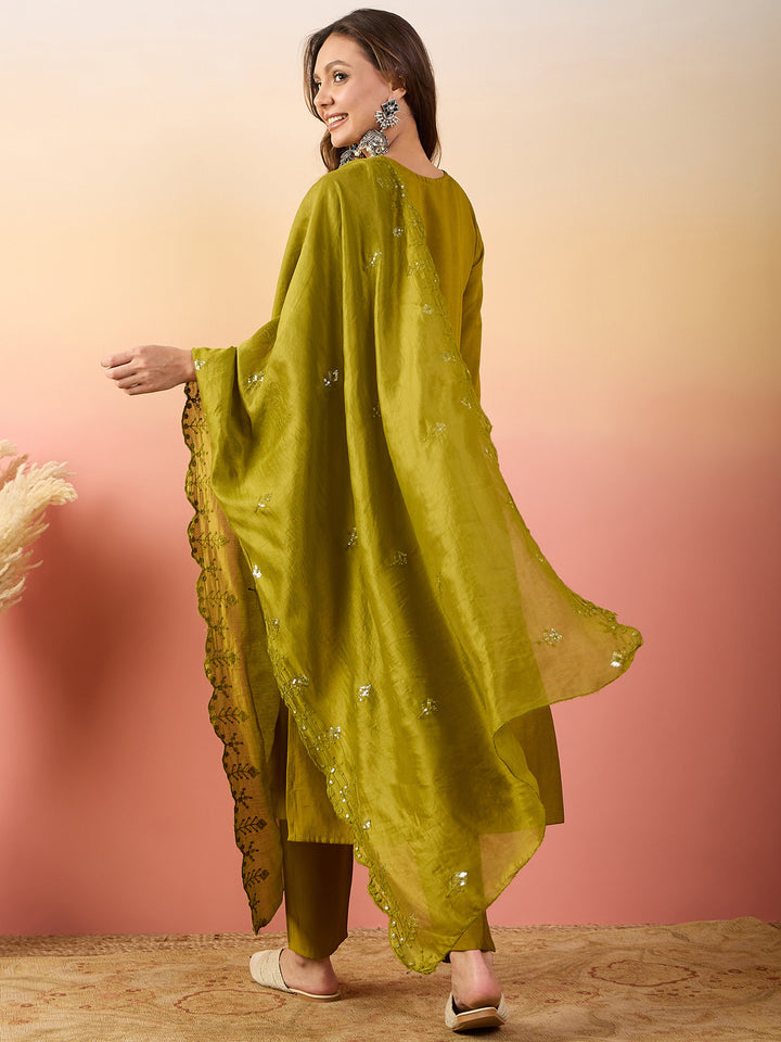 Marvelous Mustard Yellow Embroidered Silk Haldi Wear Pant Suit