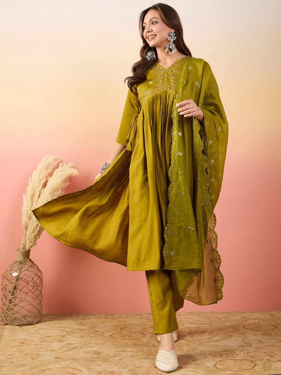 Marvelous Mustard Yellow Embroidered Silk Haldi Wear Pant Suit