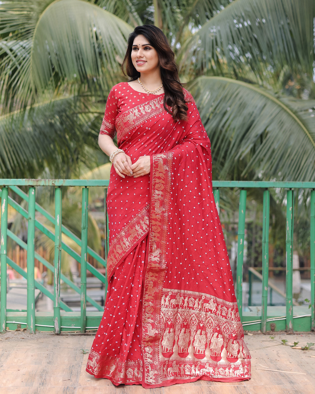 Designer Dola Silk Saree with Woven Border & Bandhej Work | Special Occasion Elegance