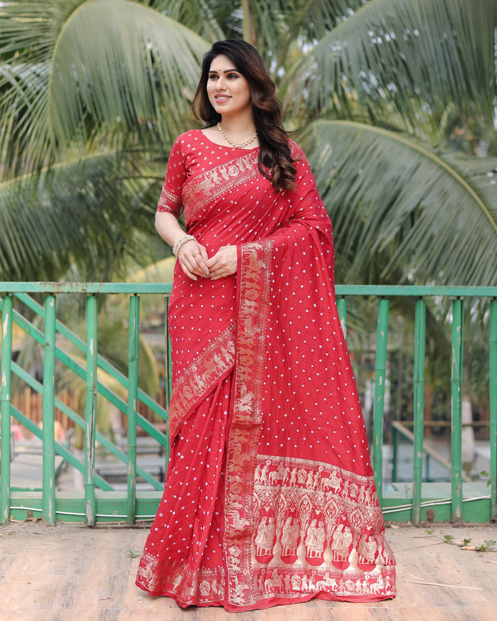 Designer Dola Silk Saree with Woven Border & Bandhej Work | Special Occasion Elegance