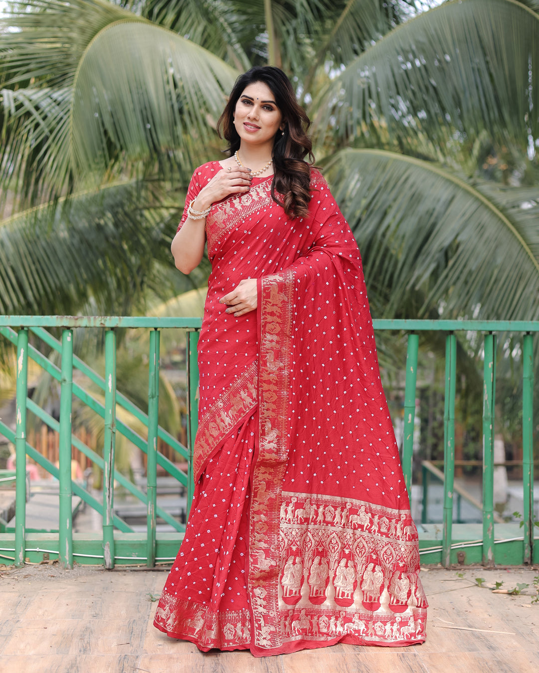 Designer Dola Silk Saree with Woven Border & Bandhej Work | Special Occasion Elegance