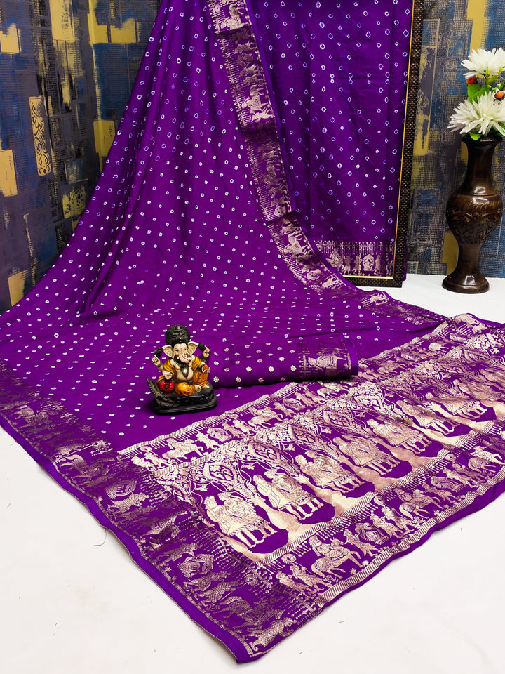 Designer Dola Silk Saree with Woven Border & Bandhej Work | Special Occasion Elegance