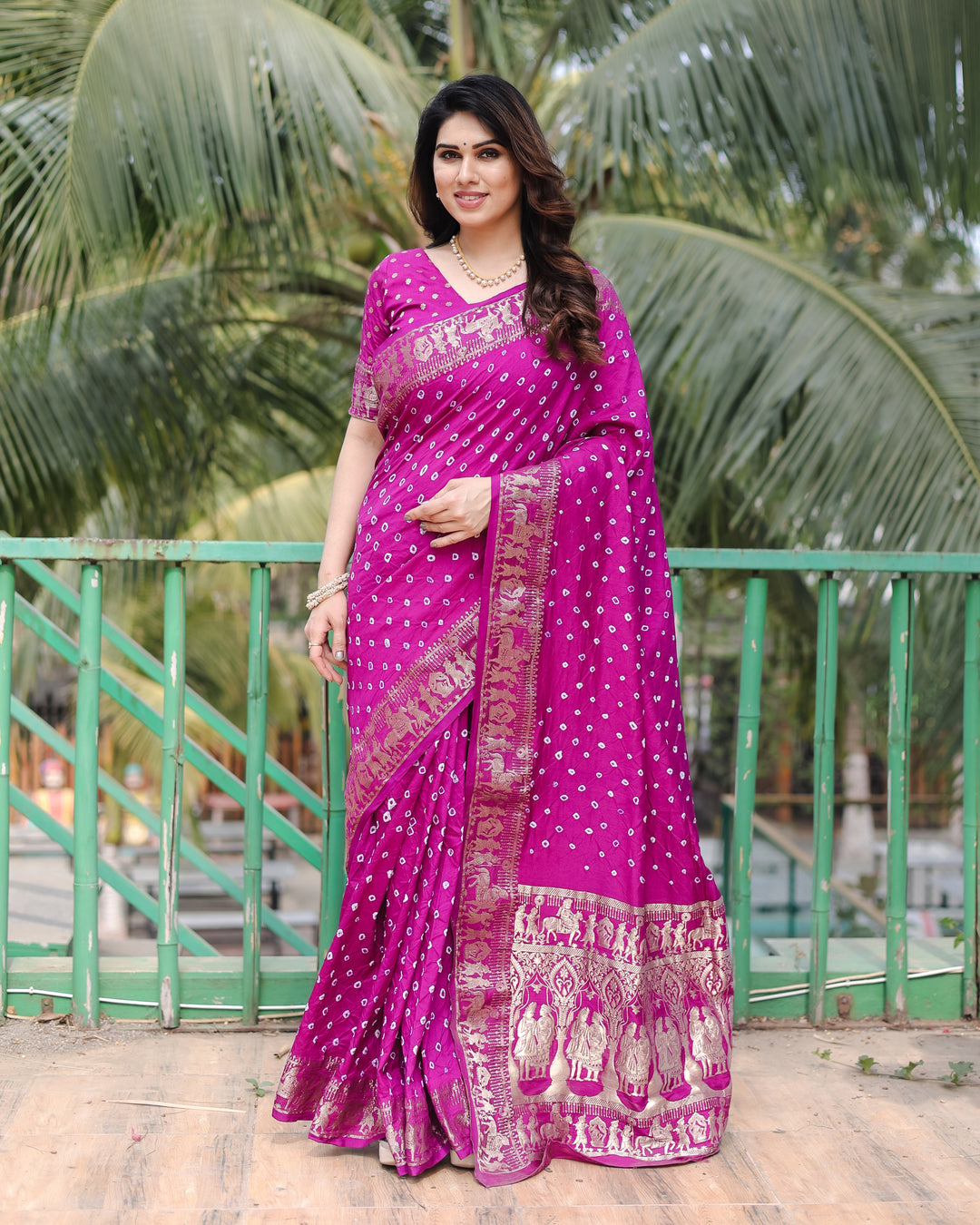 Designer Dola Silk Saree with Woven Border & Bandhej Work | Special Occasion Elegance