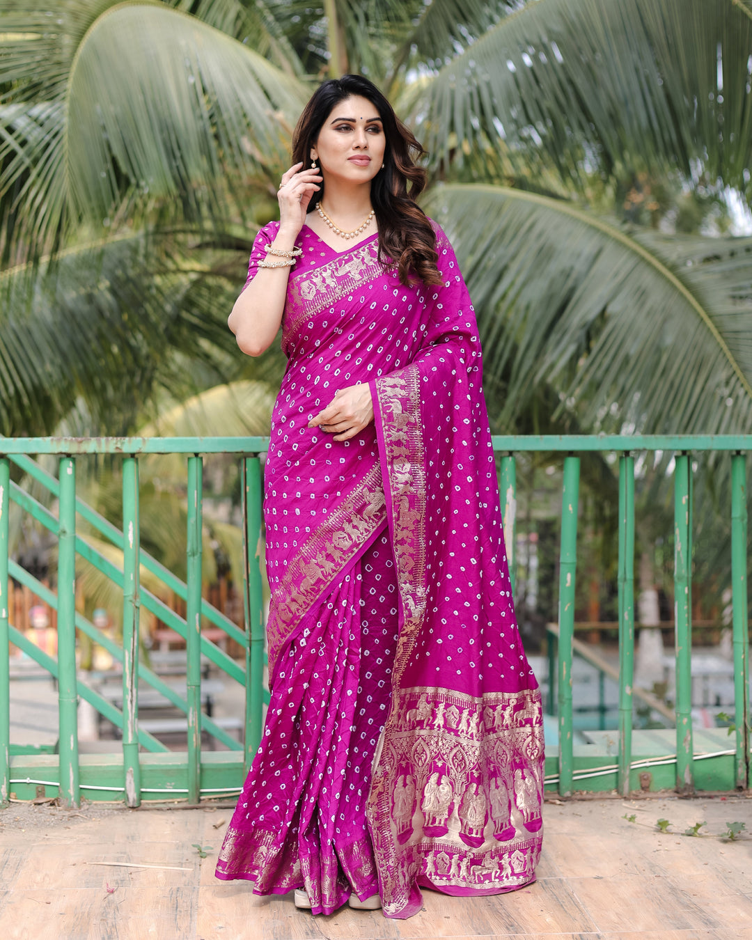 Designer Dola Silk Saree with Woven Border & Bandhej Work | Special Occasion Elegance