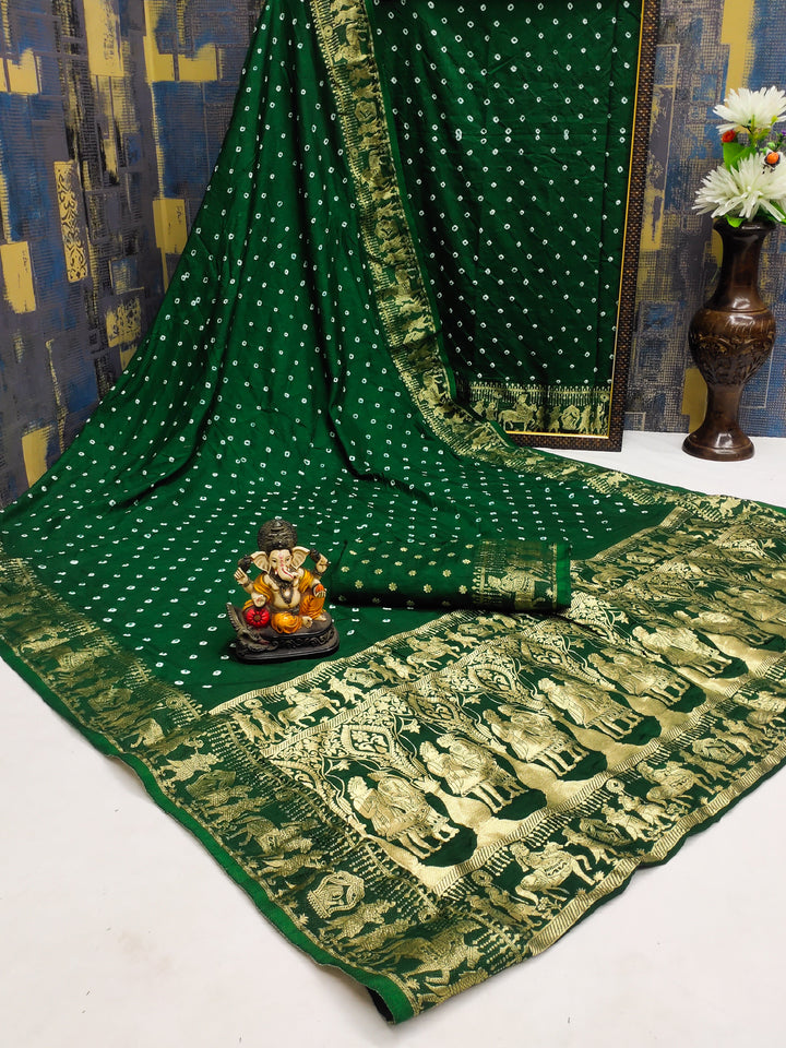 Designer Dola Silk Saree with Woven Border & Bandhej Work | Special Occasion Elegance