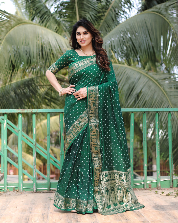 Designer Dola Silk Saree with Woven Border & Bandhej Work | Special Occasion Elegance