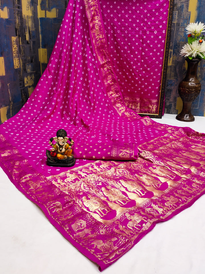 Designer Dola Silk Saree with Woven Border & Bandhej Work | Special Occasion Elegance