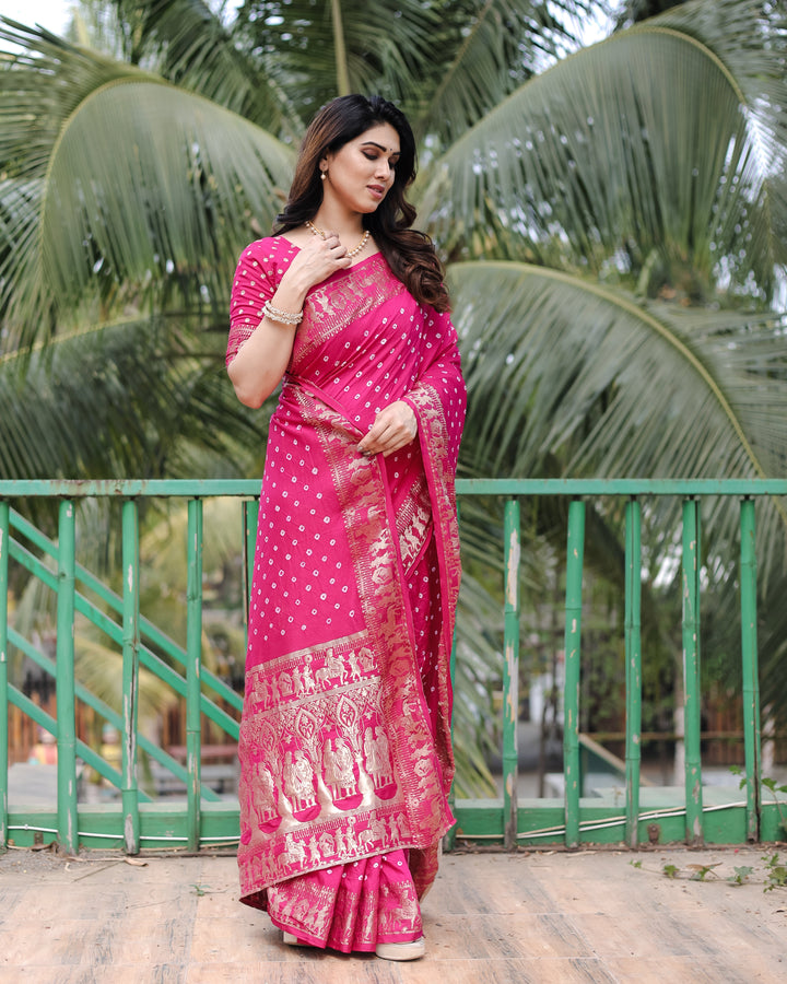 Designer Dola Silk Saree with Woven Border & Bandhej Work | Special Occasion Elegance