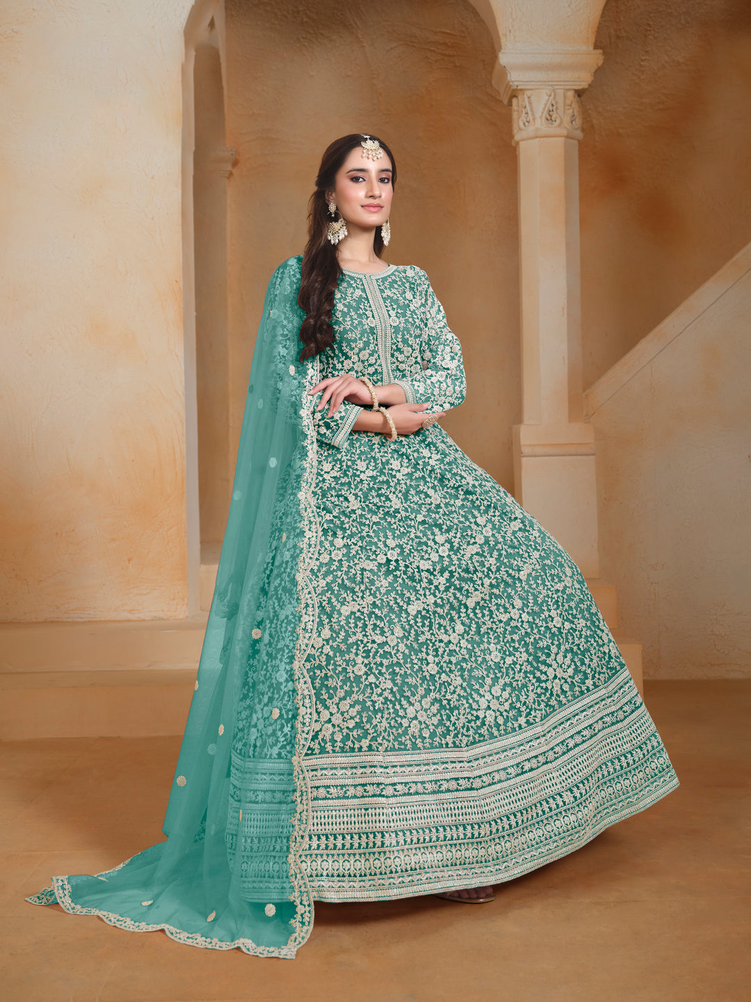 Stunning Designer Net Anarkali with Exquisite Embroidery | Perfect for Weddings & Festive Occasions