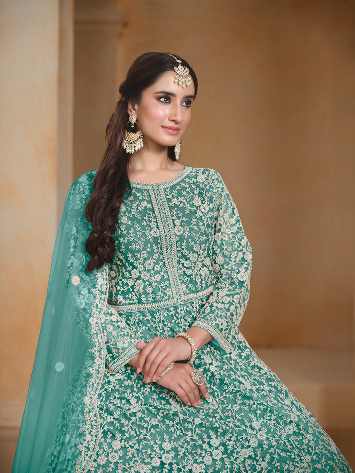 Stunning Designer Net Anarkali with Exquisite Embroidery | Perfect for Weddings & Festive Occasions