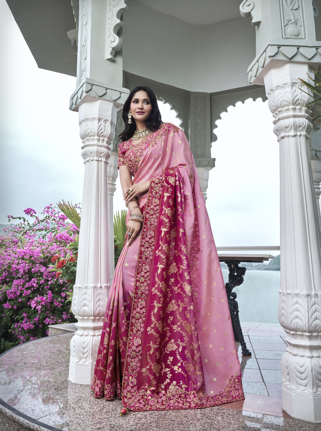 Elegant Tissue-Silk Saree with Heavy Embroidery & Mirror Work | Special Event