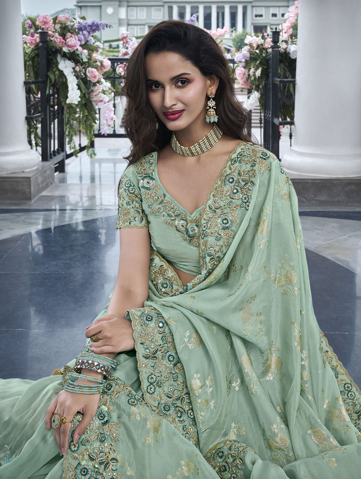 Elegant Tissue-Silk Saree with Heavy Embroidery | Perfect for Weddings & Events