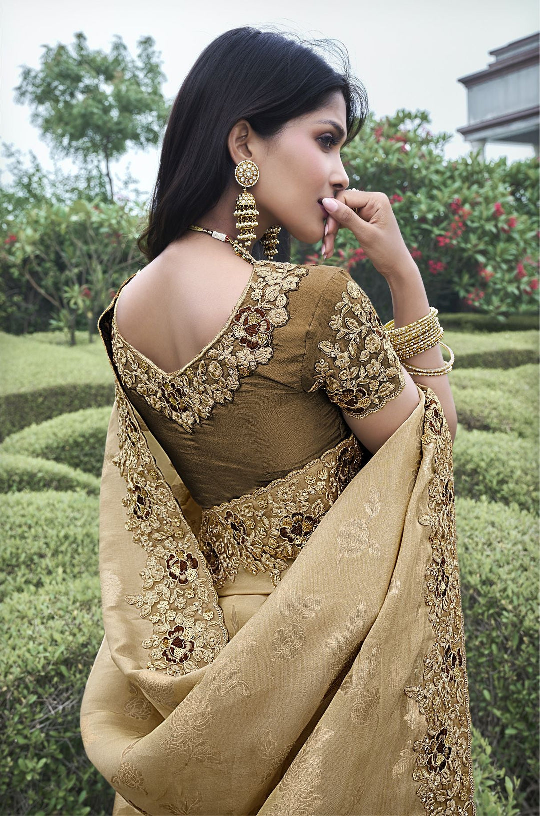 Elegant Tissue-Silk Saree | Heavy Embroidery & Mirror Work for Weddings