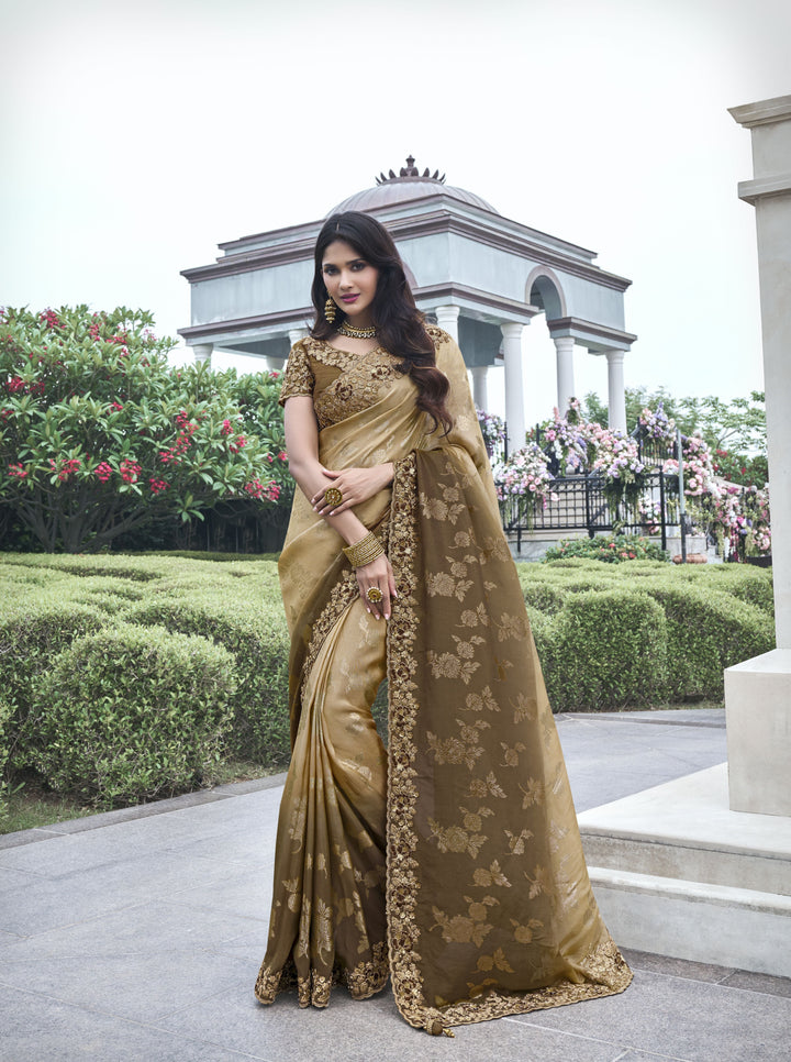 Elegant Tissue-Silk Saree | Heavy Embroidery & Mirror Work for Weddings