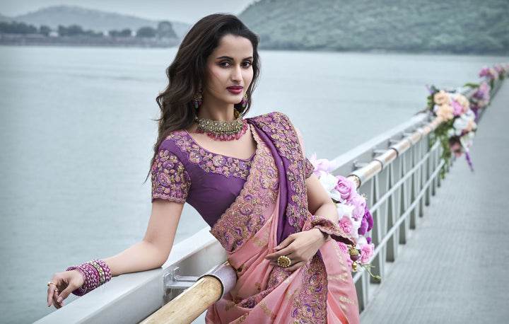 Heavy Embroidered Tissue-Silk Saree with Stone and Mirror Work | Special Event Elegance