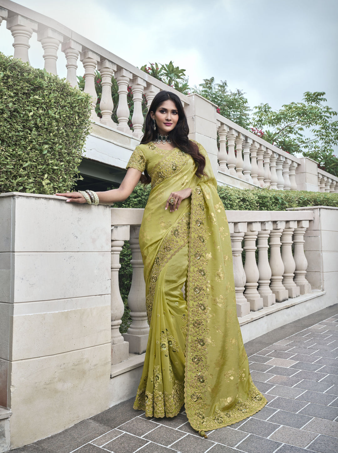 Exquisite Heavy Embroidery Tissue-Silk Saree | Perfect for Weddings & Events