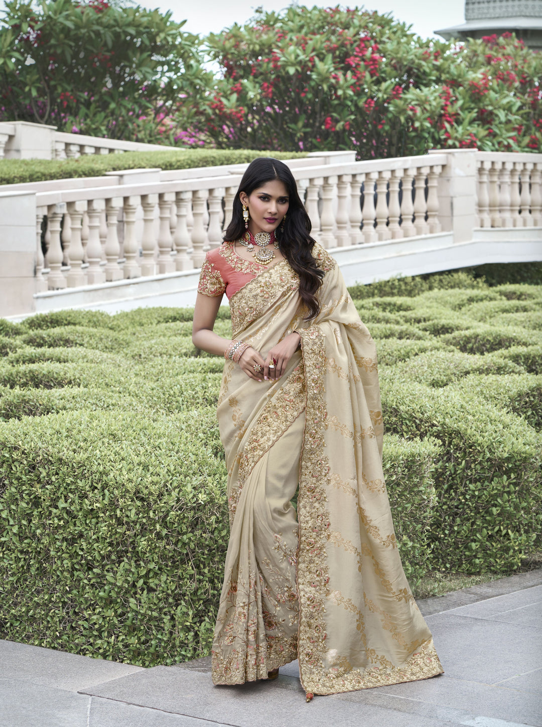 Elegant Tissue-Silk Saree | Heavy Embroidery & Stone Work for Weddings