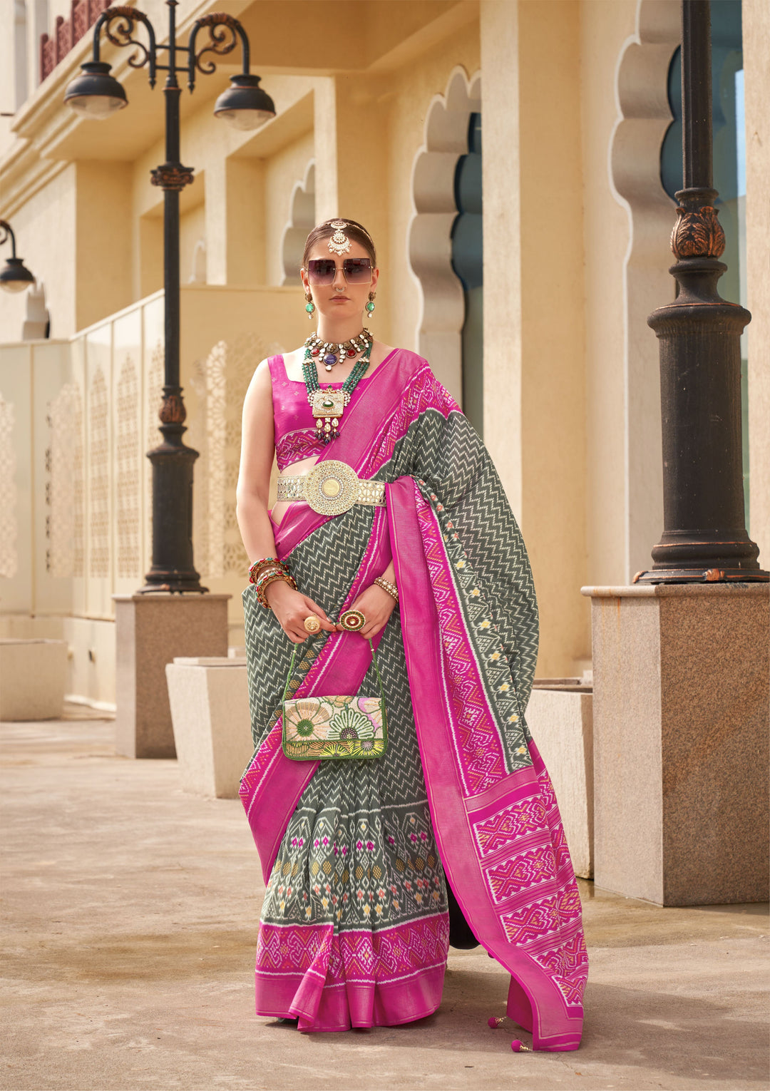 Elegant P-V Silk Saree | Designer Weaving with Patola Print for Weddings