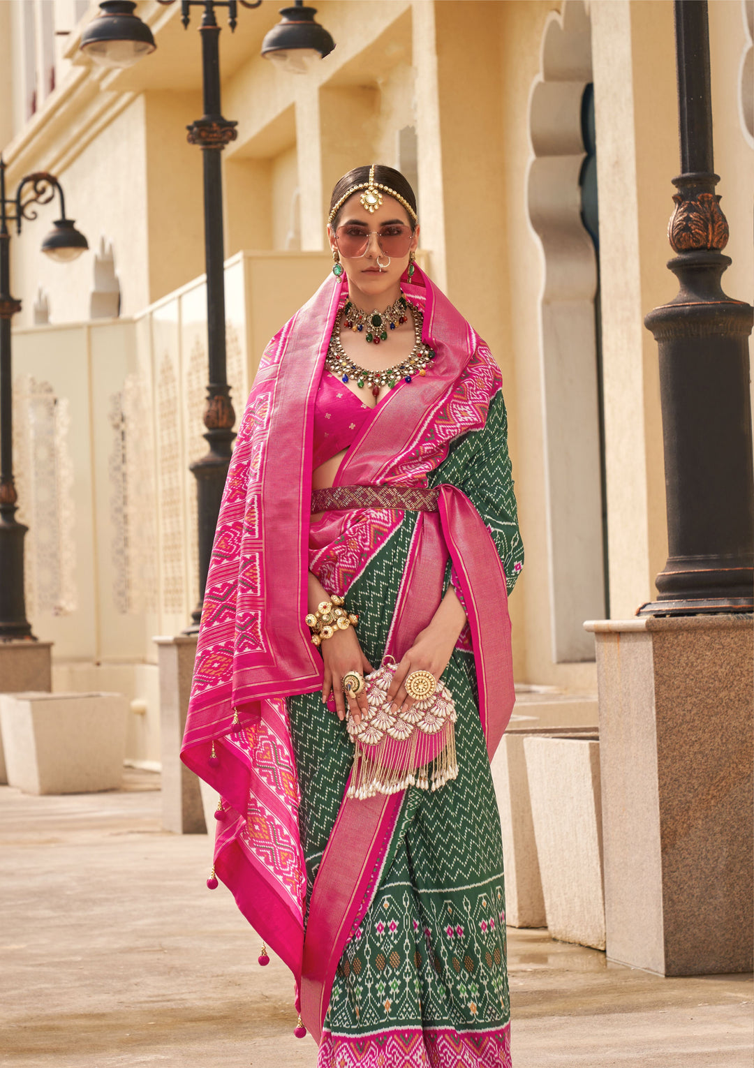 Elegant P-V Silk Saree | Designer Weaving with Patola Print for Weddings