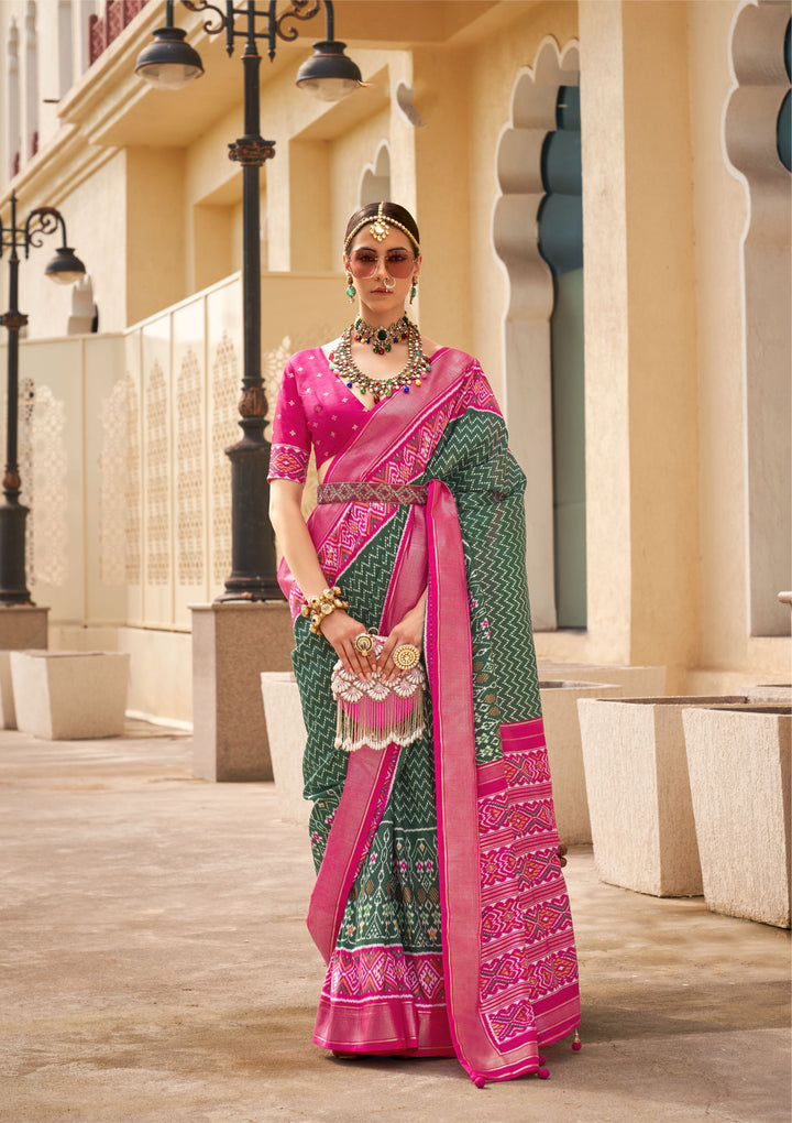 Elegant P-V Silk Saree | Designer Weaving with Patola Print for Weddings