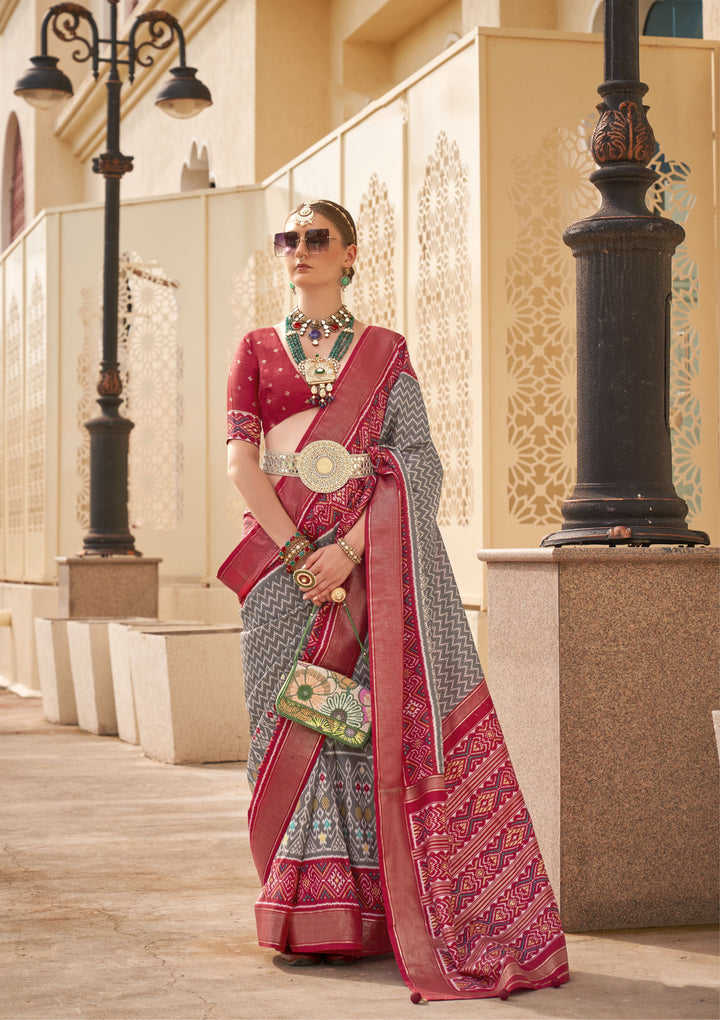 Elegant P-V Silk Saree | Designer Weaving with Patola Print for Weddings