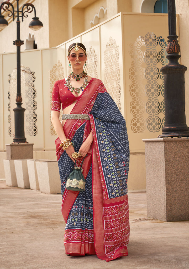 Elegant P-V Silk Saree | Designer Weaving with Patola Print for Weddings