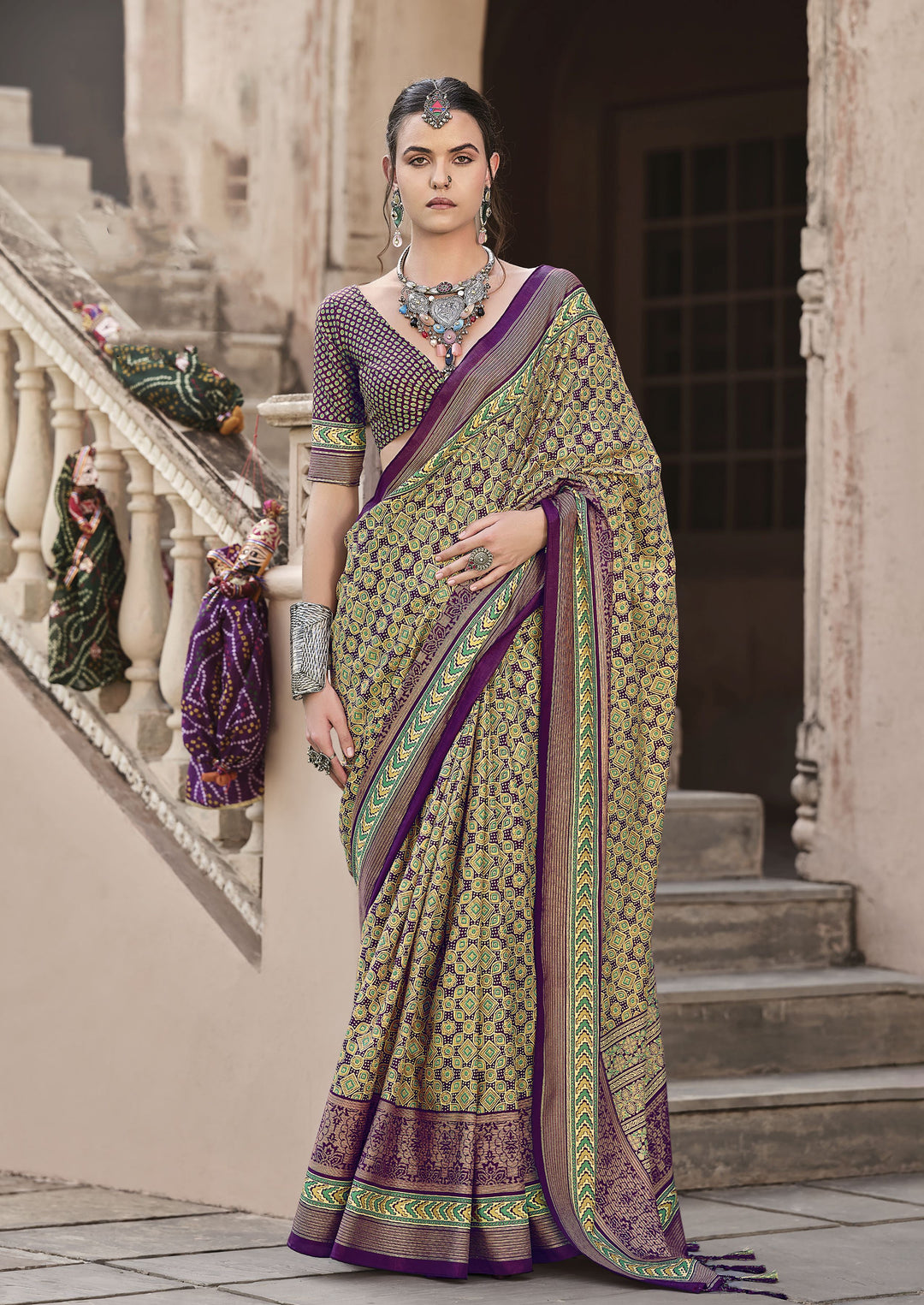 Designer Ajrakh Printed Sigma-Silk Saree | Special Event & Wedding Fabric