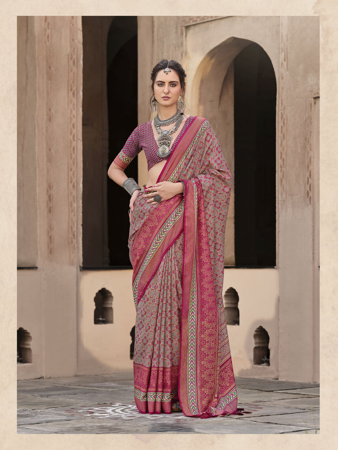 Designer Ajrakh Printed Sigma Silk Saree | Perfect for Weddings & Festive Events