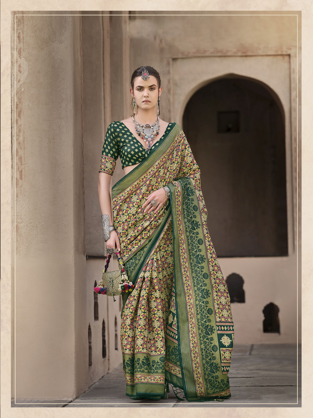 Designer Ajrakh Printed Sigma-Silk Saree | Perfect for Weddings & Festive Events