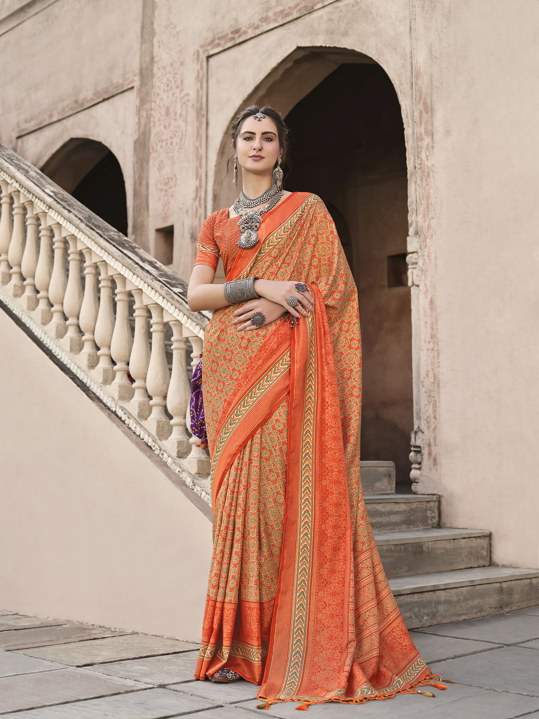 Designer Ajrakh Printed Sigma Silk Saree | Perfect for Special Events & Weddings