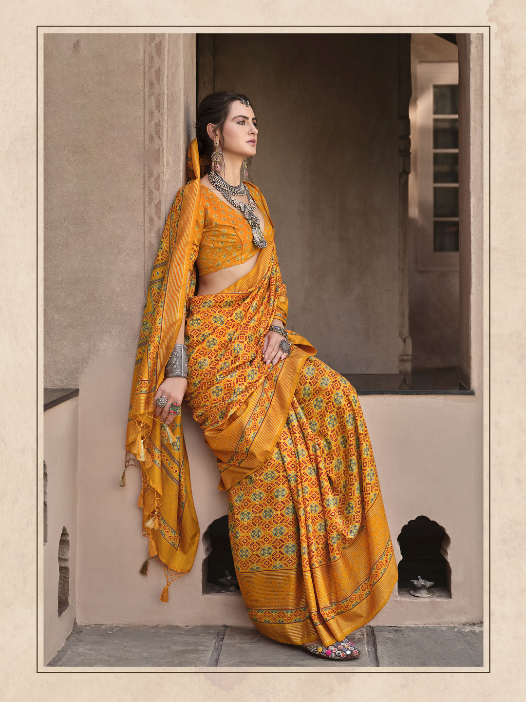 Designer Ajrakh Printed Sigma Silk Saree | Perfect for Weddings & Festive Events