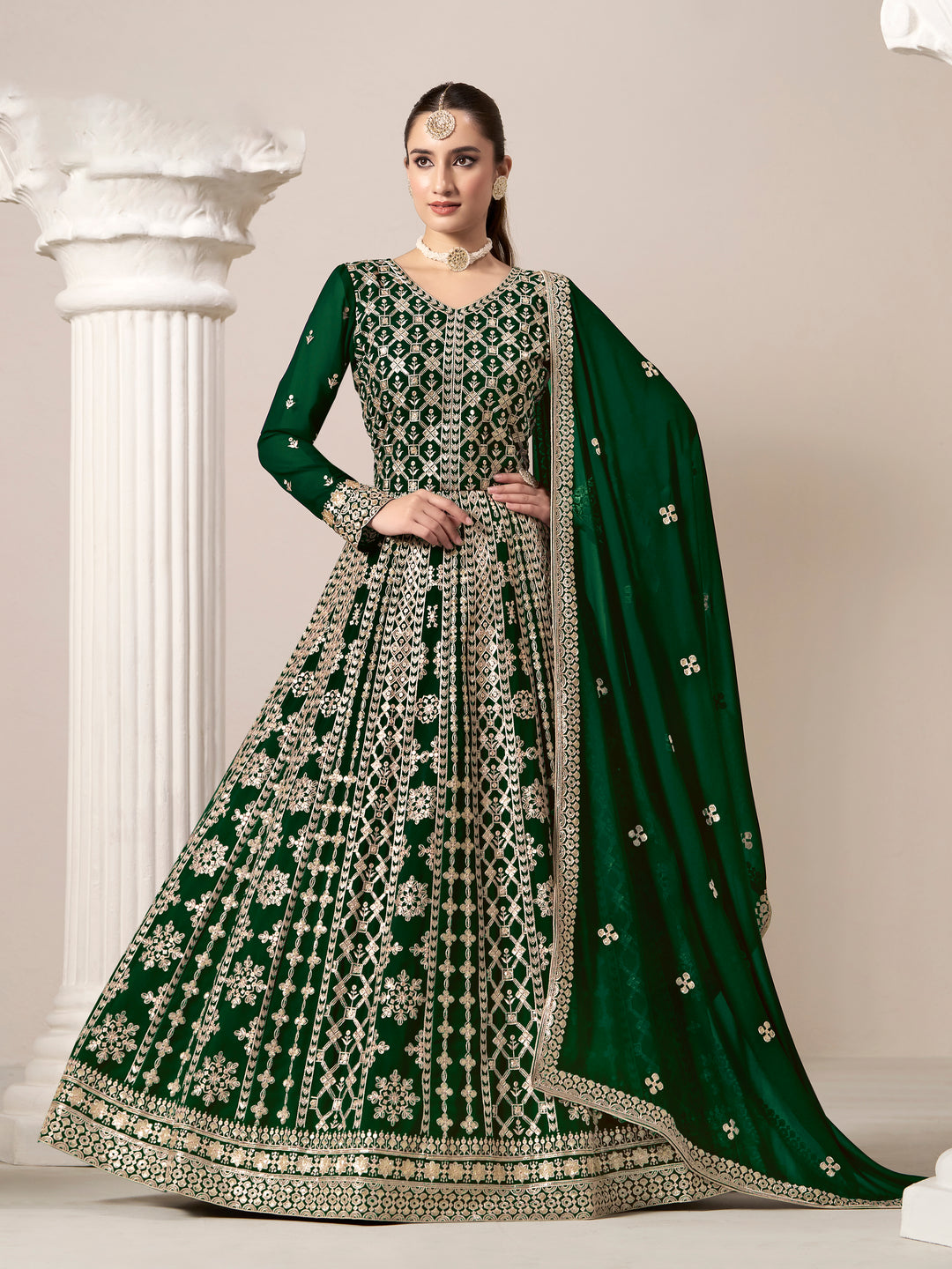 Elegant Faux Georgette Anarkali Dress with Intricate Embroidery | Perfect for Weddings & Festive Occasions